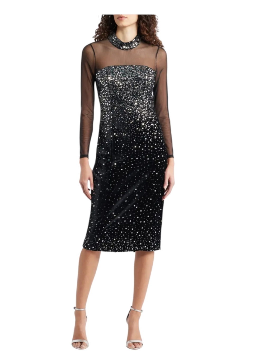 Eliza J Mixed Media Sequin Long Sleeve Cocktail Midi Dress...Size 14